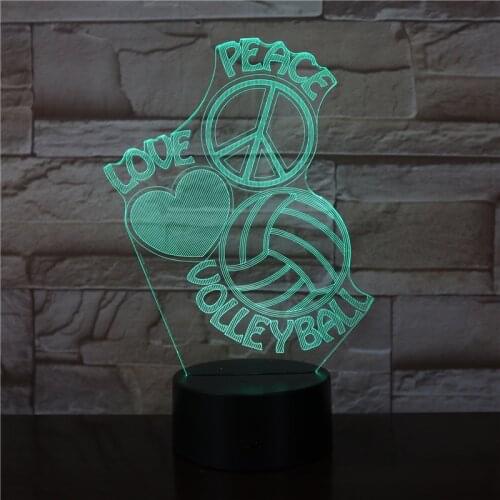 7 Color Change Usb 3D Led Loves Peace Night Light Decor Gift Gradients Volleyball Desk Lamp Kids Bedroom Sleep Led Light 3462