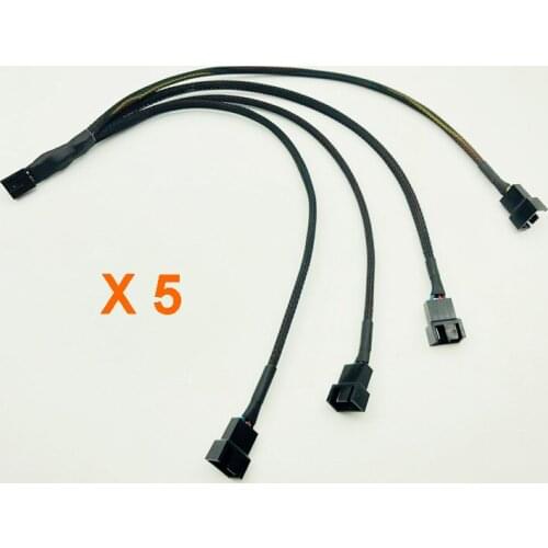 5PCS 30cm Black Braid Cable Splitter One 4 Pin Female Connector Splits to Four 4pin Male Connectors for PWM 3/4 Pin Computer Fan