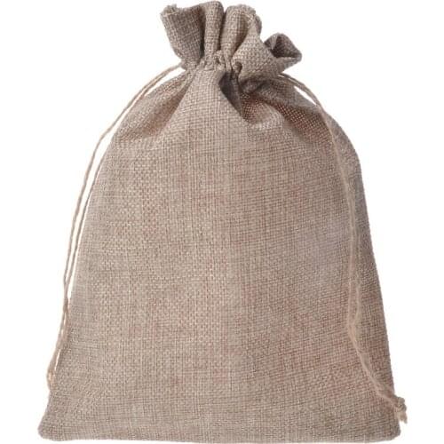 5pcs Retro linen rope pocket pure color sack ziplock bag travel storage bags large package favor party decoration pouch