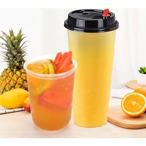50pcs Net red bubble tea cup transparent disposable plastic cups milk tea cup ice cream cup packaging juice cups with lids