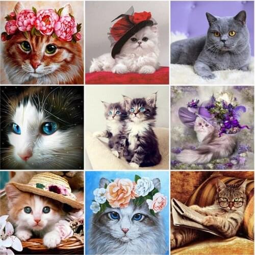 5D DIY Diamond Painting Cat Diamond Embroidery Full Round Drill Picture Rhinestone Cross Stitch Mosaic Home Decor Wall Sticker