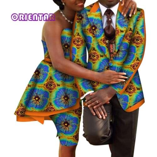 African Clothes for Couple African Print Cotton Women African Skirts Set and Men African Blazer Couples African Clothing WYQ481