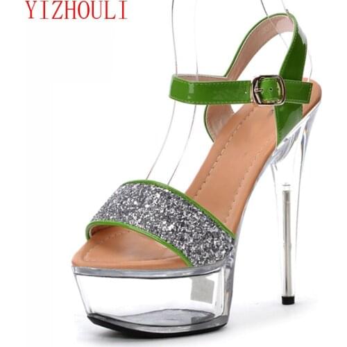 15cm Shiny high heels sandals women high heels the eu with sexy Roman style crystal shoes