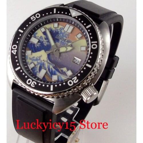 BLIGER NH35A Movement Automatic Wristwatch Men Luminous Hand Orange Second Hand Date Sapphire Crystal