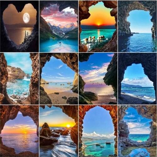 GATYZTORY Oil Paint By Numbers Kits For Adults Handpainted Unique Gift Cave Landscape Paint By Number Home Living Room Decors