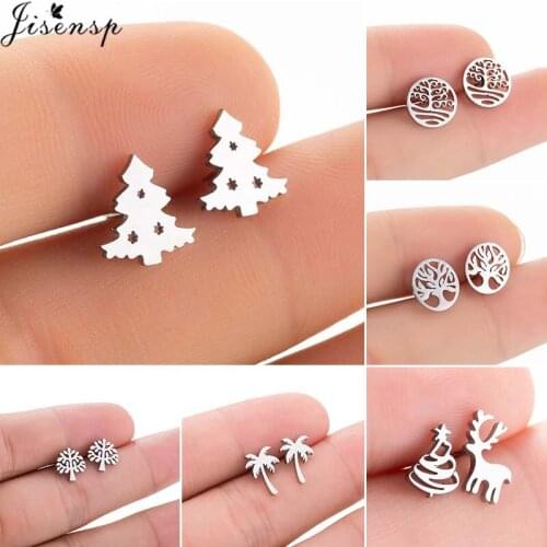 Jisensp Fashion Exquisite Pine Tree Earrings Korean Style Temperament Life of Tree Stud Earrings for Women Party Jewelry