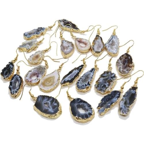 Classic Natural Onyx Stone Earrings Rugged Crystal Semi Gem Slice Waterdrop Earrings for Women Elegant Natural Crystal Earrings