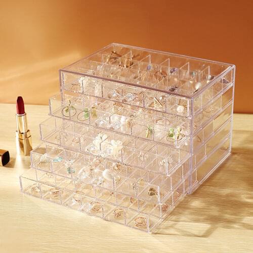 Large capacity jewelry storage box earrings necklace ring box jewelry transparent bedroom desktop storage multi-cell display box