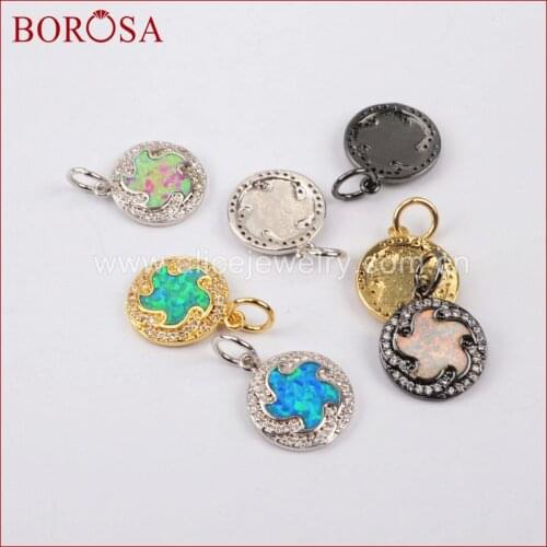 BOROSA Handcrafted CZ Micro Pave Round Windmill Manmade Opal Pendant Bead for Necklace Jewelry DIY for Women WX548