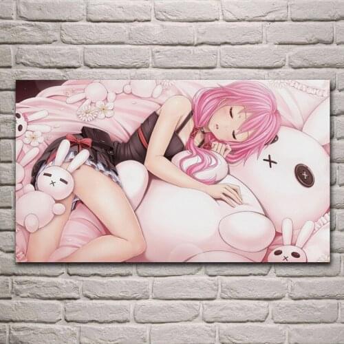 Anime Bunny girl living room decoration home wall art decor wood frame fabric posters KF381