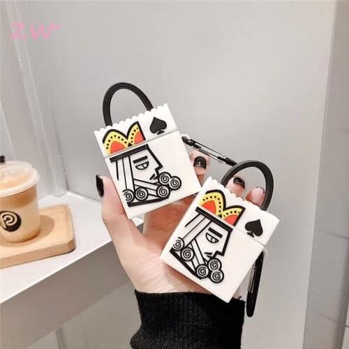 Cartoon playing cards silicone earphone case for apple airpods 1 2 pro spade king carabiner chains hooks protective cover