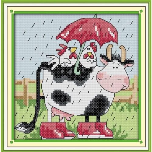 Cows and chicken cross stitch kit 14ct 11ct count pre printed canvas stitches embroidery DIY handmade needlework plus