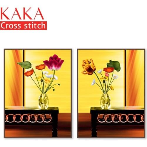 Cross stitch kits Embroidery needlework sets 11CT water soluble canvas, Simple painting table with small flowers vase NCKF071