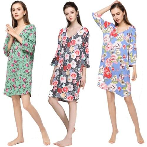 Women Oversize Modal Nightgown Summer Homewear Female Sleepdress Flower Print Cotton Home Clothing plus size for weight 60-110kg