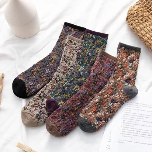 Autumn And Winter New Style In The Tube Three-Dimensional Abstract Flowers Palace Retro Socks Women