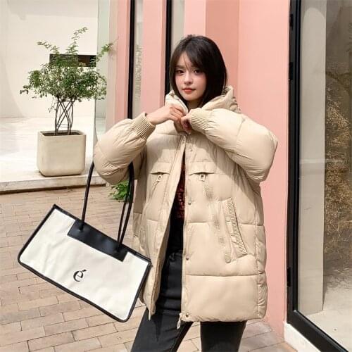 Fashion Coats Women Winter New Autumn Korean Mid-Length Feminine Coat Collar Hooded Down Padded Jacket Female Thermal Jacket