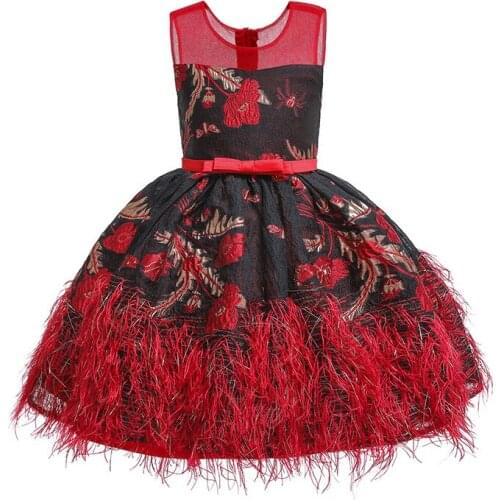 WineRed Flower girls dress Tassel tulle elegant little girls dresses kids birthday dress for girls ceremony summer party dress