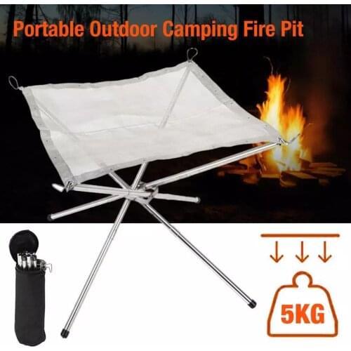 Portable Fire Pit Kit Strong Bearing Outdoor Campfire Holder Stainless Steel Wood Burning Campfire Stand Support Bracket