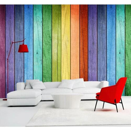 Rainbow-colored Wood Board Wallpaper Modern Art Interior Decoration Wall Painting Wall Mural Wall Papers Home Decor Living Room