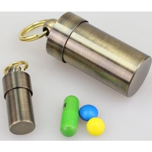 Retro Old Brass Waterproof Pure Ccopper Sealed Tank Outdoor Capsule Storage Small Medicine Box