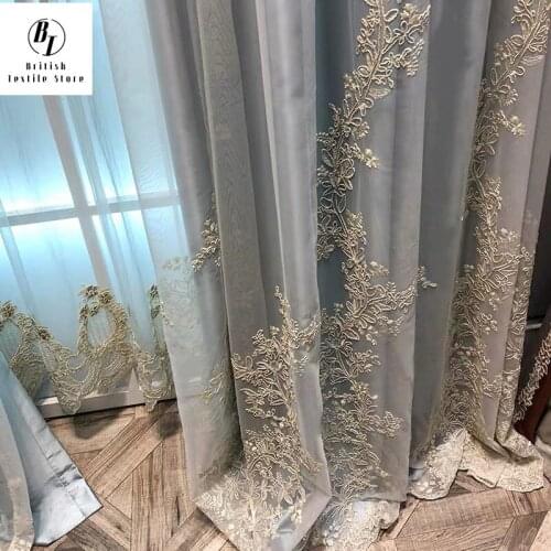 Luxury Embroidered Tulle Curtains for Bedroom Embossed Floral Romantic Sheer Delicate Rustic Window Treamnet Drapes m201C