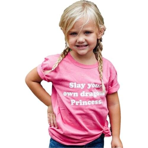 Toddler Girl Clothes Slay Your Own Dragons Princess Feminist Shirt For Girls Cute Kids Cotton Clothes