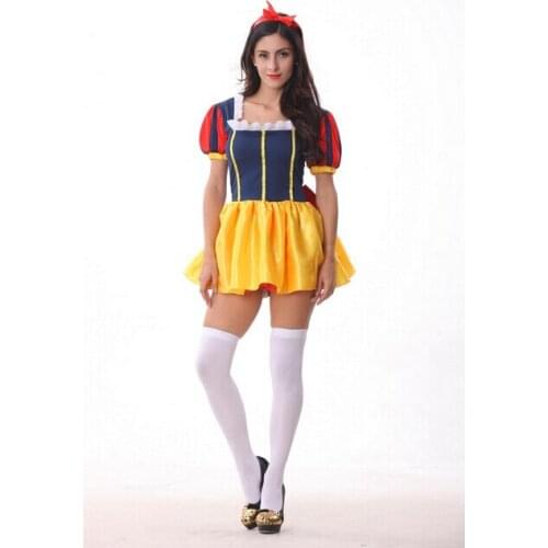 Sexy Lingerie Snow White Dress Cosplay Short Sleeve Ruched Women Dress Draped Bud Clothes Disfraz De Halloween Para BI186