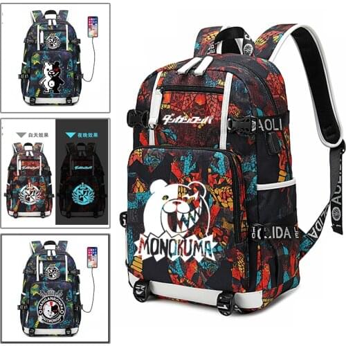 Street Style Danganronpa: Trigger Happy Havoc School Bags Bookbag Women Cute Backpack Anime Monokuma Laptop Backpack Travel Bags