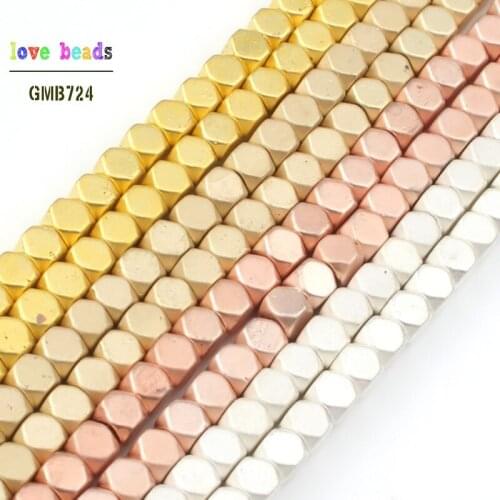 Scrub Natural Matte Stone Rose Gold Silver Color Hematite Square Bead Bracelet Jewelry DIY Bracelet 3 mm