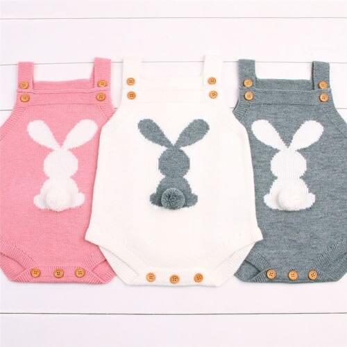 0-24M Newborn Baby Boy Girl Bunny Knitting Wool Bodysuit Easter Jumpsuit Outfit Baby Clothes