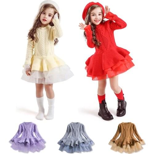 Birthday Party Clothes Casual Girls Dress Thick Warm Knitting Dress for Girls Christmas Dress Kids Childrens Clothing Winter