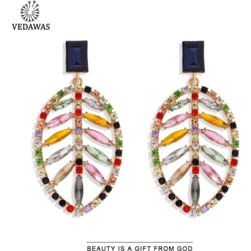 Vedawas Boho Fashion Leaf Earring for Women Jewelry Bling Crystal Elegant Cute Dangle Drop Earring Wedding Party Gifts Wholesale