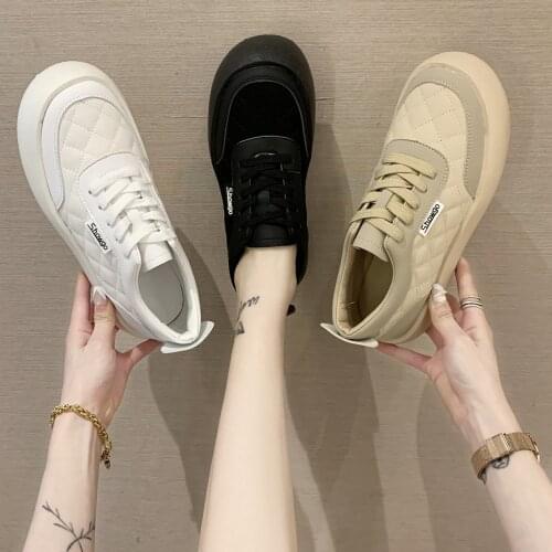 Womens sports casual shoes spring and autumn trend college style simple lace-up platform solid color casual shoes, comfortable