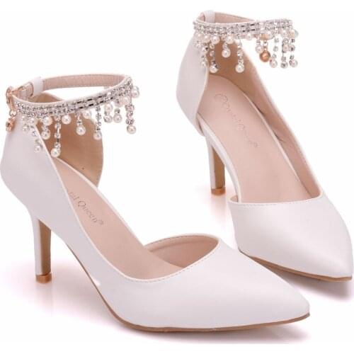 Crystal Queen Rhinestone Flowers Pumps For Women Thin High Teels Pointed Toe High Heels Wedding Shoes Party Heels Women Shoes