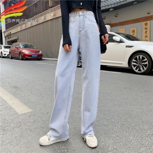 Wide Leg Jeans Mujer 2019 Autumn Latest Style Loose Denim Jeans Full Length High Waist Jeans Washed High Quality Jean Femme