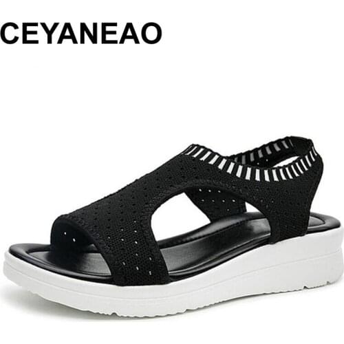 CEYANEAOWomensandals for 2019 summer new platform sandal shoes breathable comfort shopping ladies walking shoes white blackE1779
