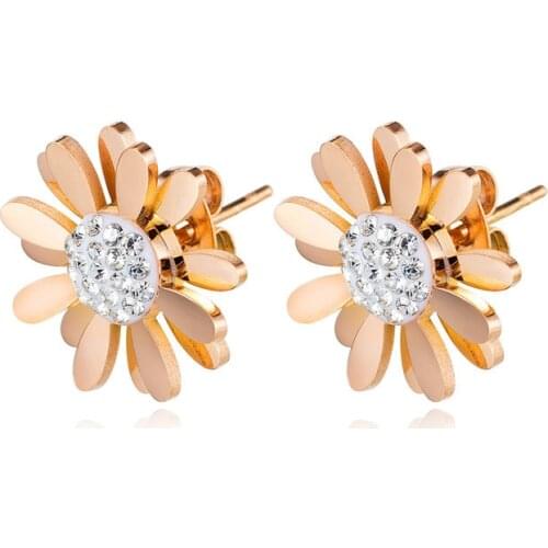 POTCET Korea 2021 New Trendy Fashion Womens Golden Stainless Steel Flower Titanium Steel Earrings Free Shipping Jewelry