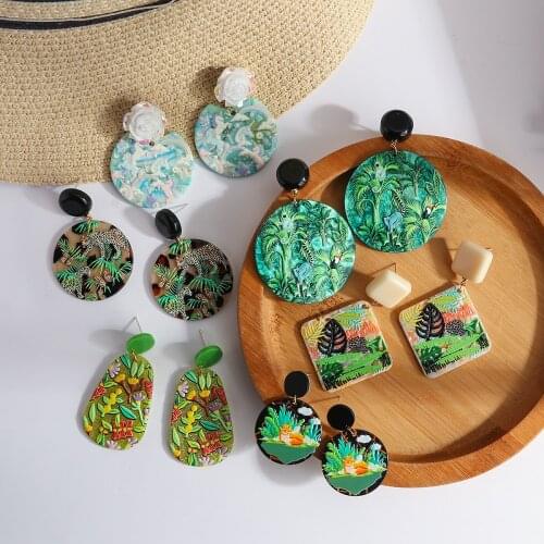 AENSOA Colorful Acrylic Geometric Flowers Drop Earrings for Women Flora Graffiti Jewelry Dangle Earring Pendant Wholesale