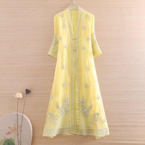 Women Trench Coat Embroidery Organza Overcoat Fashion Thin Light Elegant Lady A-line Windbreaker Outwear Female S-XXL