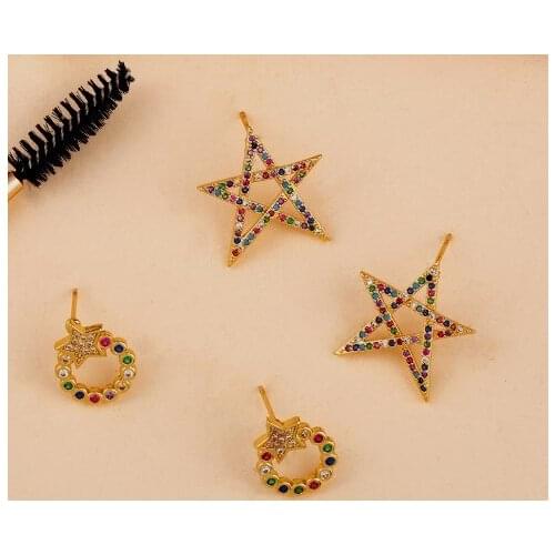 Star multicolor Brass micro pave cz zircon cubic zirconia drop Hoop Earrings studs copper gold plated crystal ugh43s