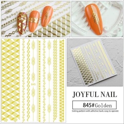 10PCS triangle and love geometric arc dotted line classic bronzing nail stickers 3D design nail art transfer decal sticker