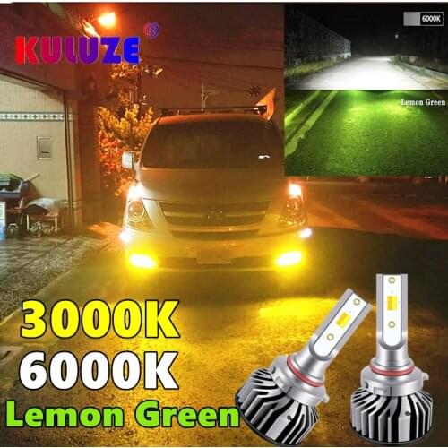 KULUZE 2X H10 LED Bulb H4 LED Headlight H7 HB4 9006 HB3 9005 9012 H3 H27 Fog Lamp Yellow White Lemon Green Head Lamp 12V
