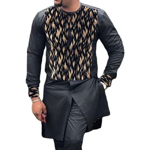 2021 New Arrival Summer African Men Printing Long Sleeve Black Plus Size Shirts African Men Clothes