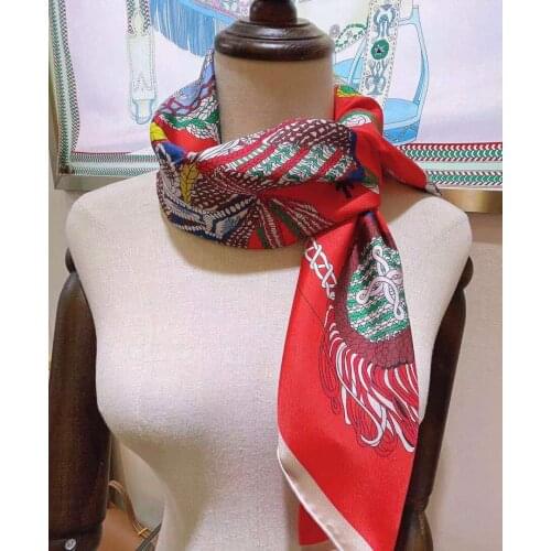 2021 new arrival fashion elegant brand red 100% silk scarf 90*90 cm square shawl twill wrap for women lady girl
