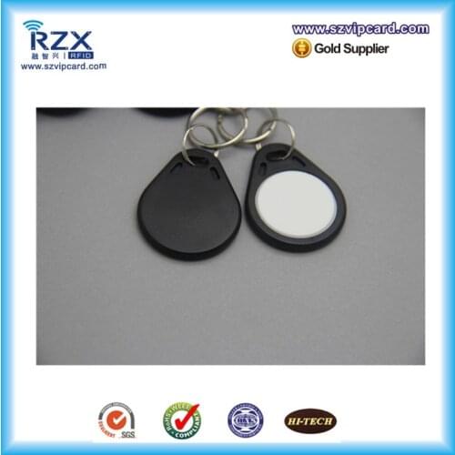 Free shipping 100pcs Black& white ABS key fob MIFARE Classic 1K proximity rfid fob 13.56Mhz smart keyfob