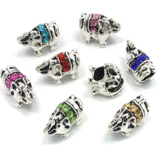 Free shipping 50pcs 15x11mm mix color rhinestone elephant shape big hole alloy beads fit European bracelet DIY