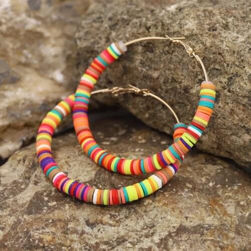 65mm Big Hoop Earrings Women Boho Jewelry Multicolor Clay Summer Beach Accessories Earrings Gift for Female Girls