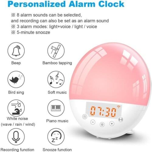 Wake Up Light Sunrise Alarm Clock WiFi Smart 7 Colors Sunrise/Sunset FM Radio Digital Nightlight Clock For Alexa Google Home