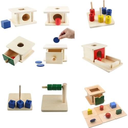 Wooden Montessori Materials Shape Sensory Toys Box Montessori Learning Toys Slide Puzzle Color and Shape Toys for Toddler E1546F