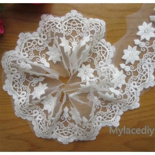 5 yards Embroidered Flower Cotton Net Mesh Lace Edge Trim Ribbon Floral Applique Fabric Wedding Dress Sewing Craft DIY